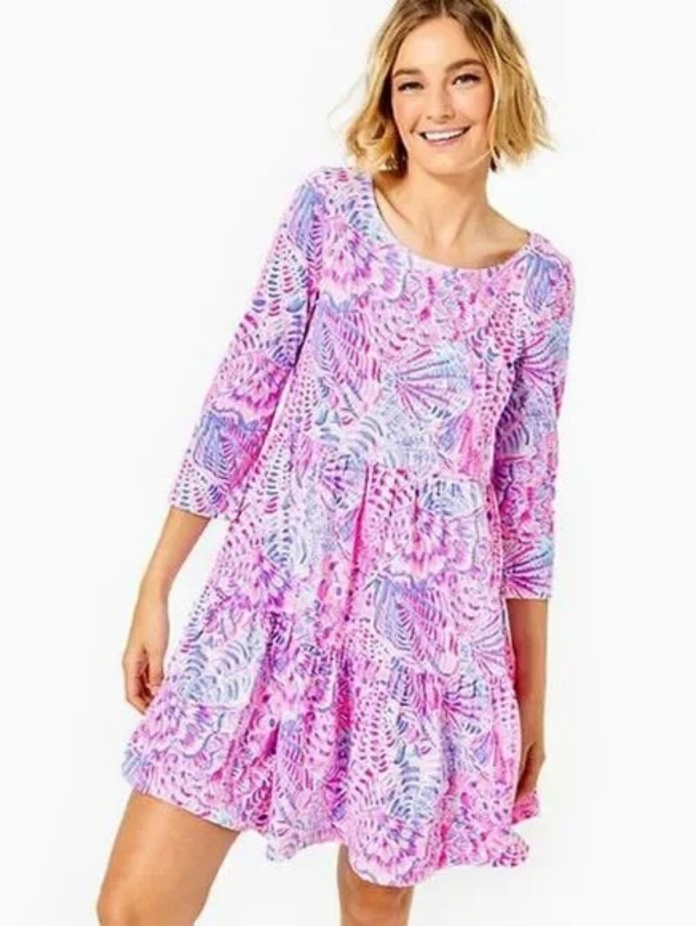 Lilly Pulitzer Pink Multi-Color Floral Print Tiered Dress